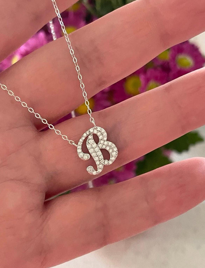 Moissanite Initial Necklace, Sterling Silver Letter Pendant, Personolized initial necklace, Gift for her, Moissanite jewelry, letter pendant