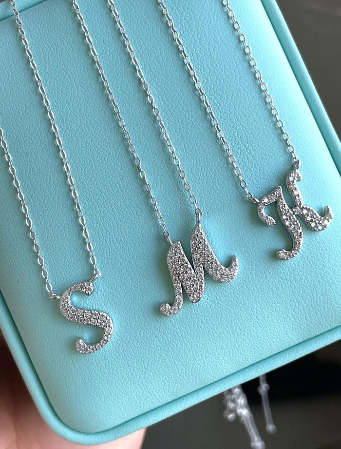 Moissanite Initial Necklace, Sterling Silver Letter Pendant, Personolized initial necklace, Gift for her, Moissanite jewelry, letter pendant