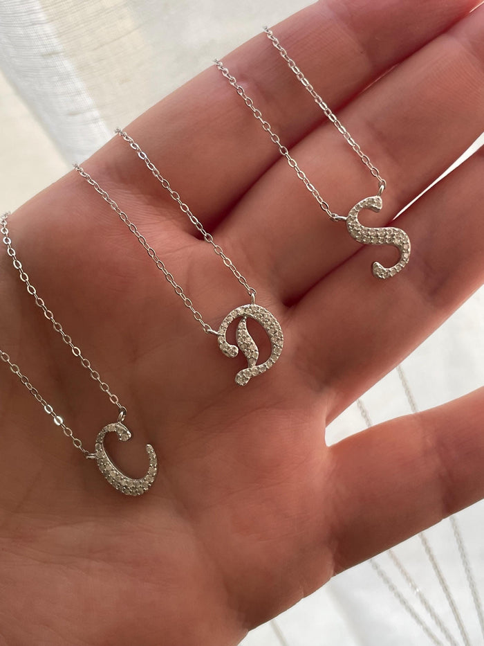 Moissanite Initial Necklace, Sterling Silver Letter Pendant, Personolized initial necklace, Gift for her, Moissanite jewelry, letter pendant