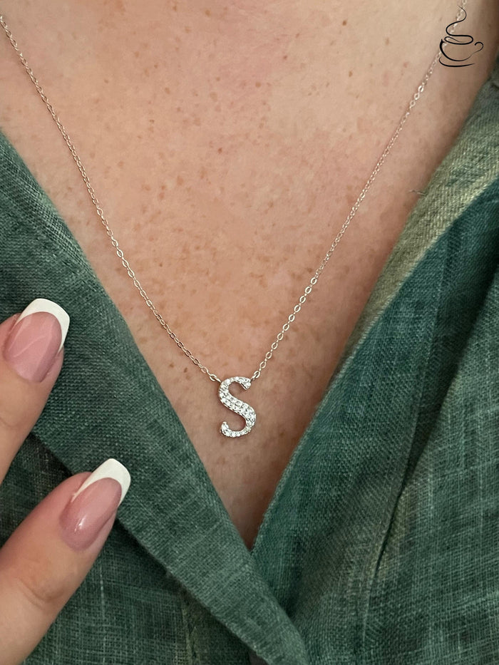 Moissanite Initial Necklace, Sterling Silver Letter Pendant, Petsonolised Necklace, Initial S, gift for her, Moissanite jewelry