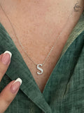 Moissanite Initial Necklace, Sterling Silver Letter Pendant, Petsonolised Necklace, Initial S, gift for her, Moissanite jewelry