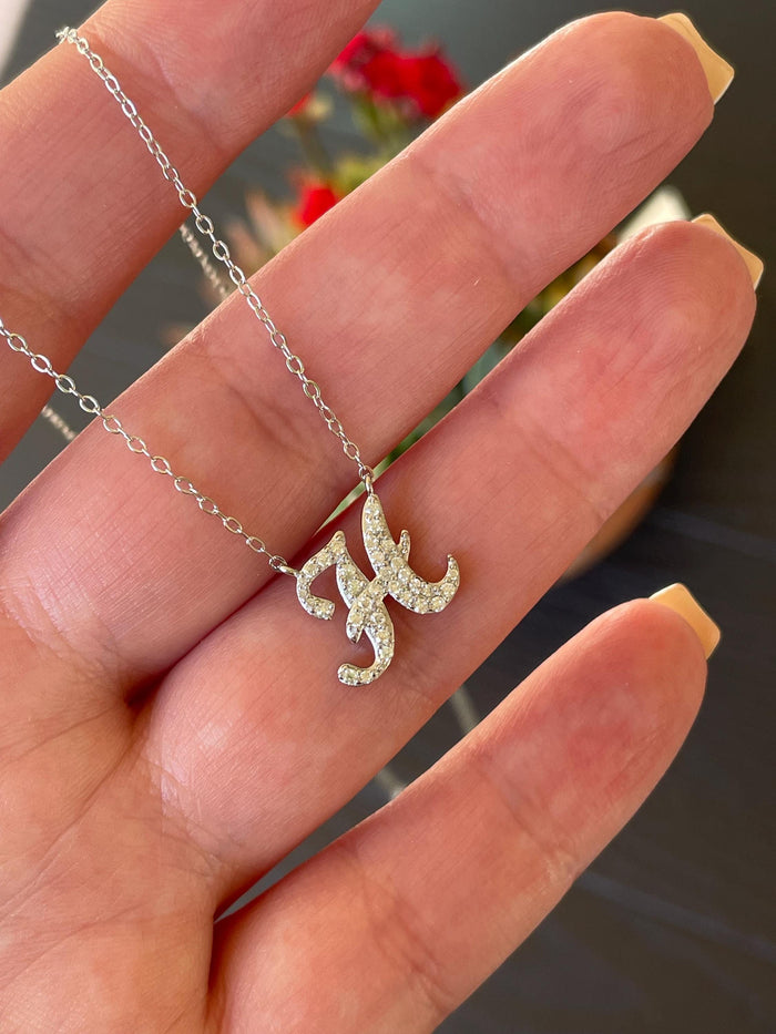 Moissanite Initial Necklace, Sterling Silver Letter Pendant, Petsonolised Necklace, Gift for her, Moissanite jewelry