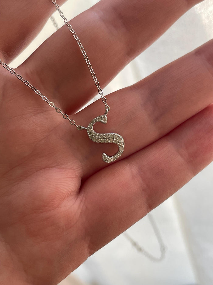 Moissanite Initial Necklace, Sterling Silver Letter Pendant, Petsonolised Necklace, Initial S, gift for her, Moissanite jewelry