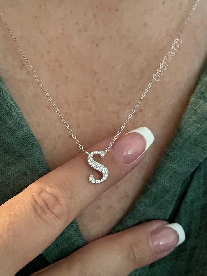 Moissanite Initial Necklace, Sterling Silver Letter Pendant, Petsonolised Necklace, Initial S, gift for her, Moissanite jewelry