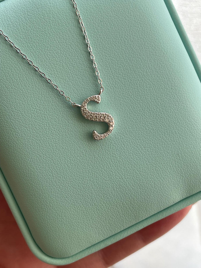 Moissanite Initial Necklace, Sterling Silver Letter Pendant, Petsonolised Necklace, Initial S, gift for her, Moissanite jewelry