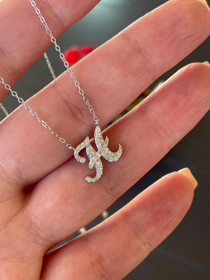 Moissanite Initial Necklace, Sterling Silver Letter Pendant, Petsonolised Necklace, Gift for her, Moissanite jewelry