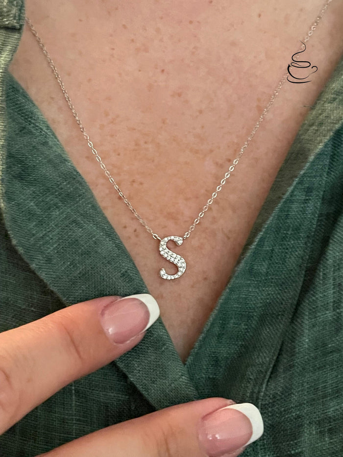 Moissanite Initial Necklace, Sterling Silver Letter Pendant, Petsonolised Necklace, Initial S, gift for her, Moissanite jewelry
