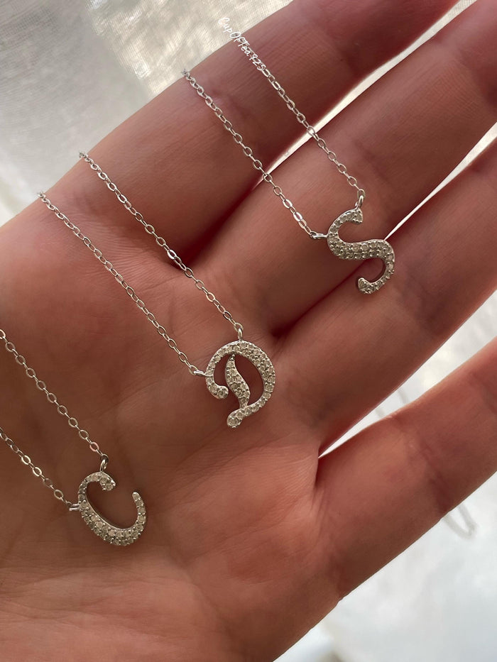 Moissanite Initial Necklace, Sterling Silver Letter Pendant, Petsonolised Necklace, Initial S, gift for her, Moissanite jewelry