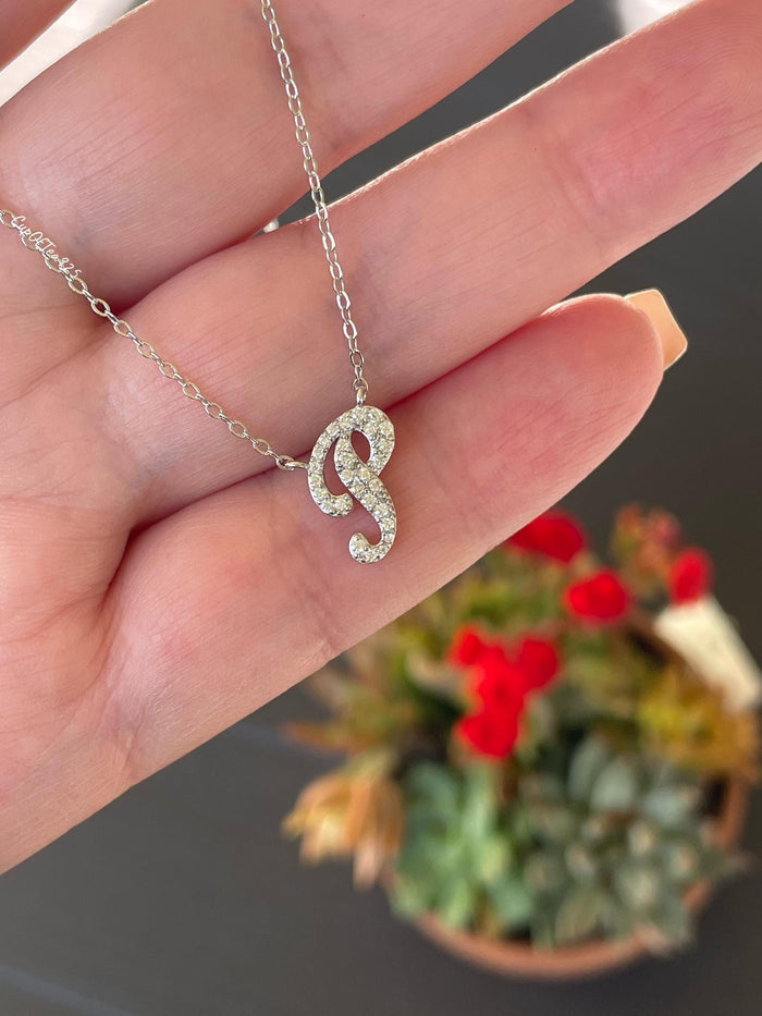 Moissanite Initial Necklace, Sterling Silver Personalized Jewelry, Moissanite necklace, initial P, gift for her, Moissanite jewelry