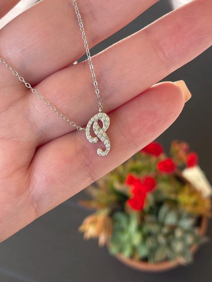 Moissanite Initial Necklace, Sterling Silver Personalized Jewelry, Moissanite necklace, initial P, gift for her, Moissanite jewelry