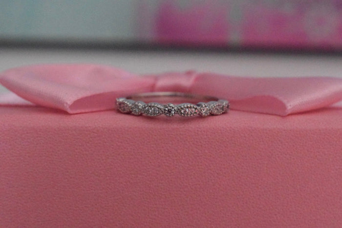 Moissanite Sterling Silver 925 2mm Art Deco Half Eternity Band, Wedding Band, Stacking Ring