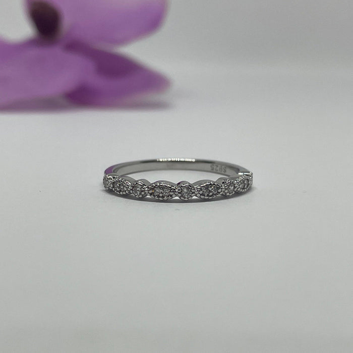 Moissanite Sterling Silver 925 2mm Art Deco Half Eternity Band, Wedding Band, Stacking Ring