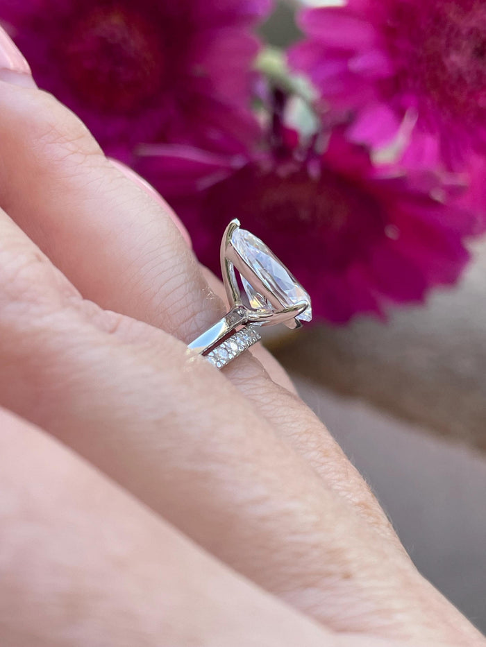 Moissanite Sterling Silver 925 bridal set with 2CT, 4CT pear cut solitaire engagement ring and half eternity band