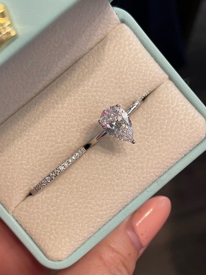 Moissanite Sterling Silver 925 bridal set with 2CT, 4CT pear cut solitaire engagement ring and half eternity band