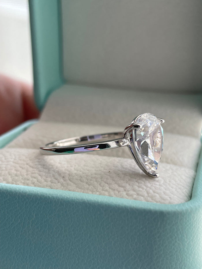Moissanite Sterling Silver 925 bridal set with 2CT, 4CT pear cut solitaire engagement ring and half eternity band