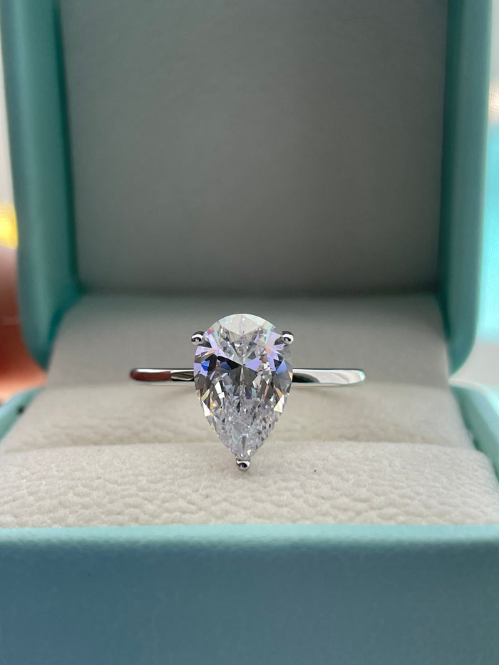 Moissanite Sterling Silver 925 bridal set with 2CT, 4CT pear cut solitaire engagement ring and half eternity band
