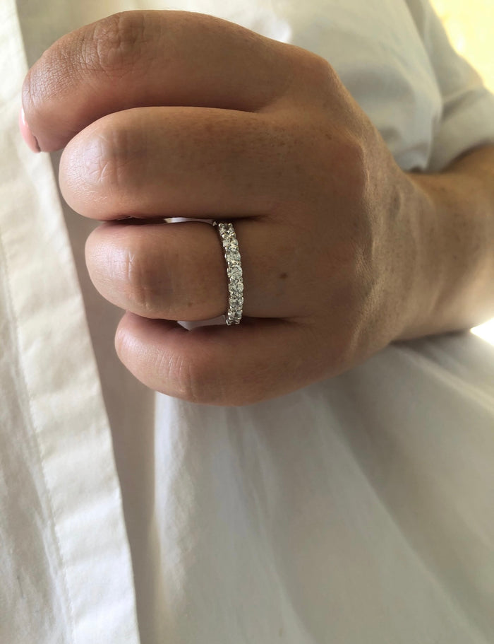 Moissanite. Sterling Silver 925 half eternity band with crispy clear moissanite