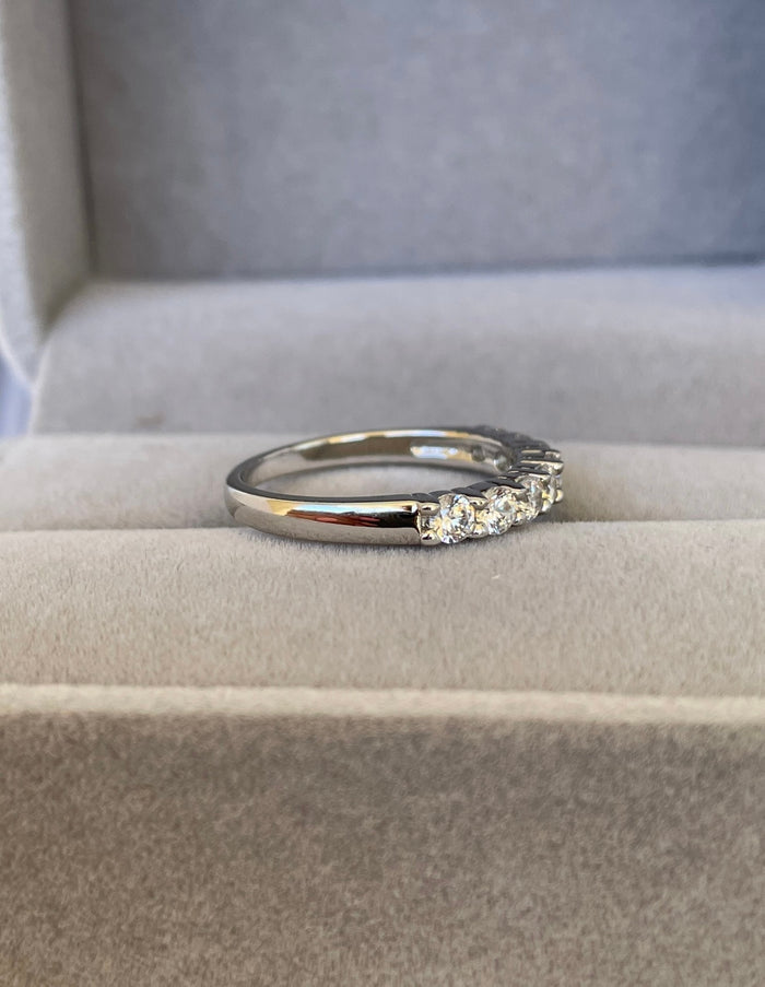 Moissanite. Sterling Silver 925 half eternity band with crispy clear moissanite