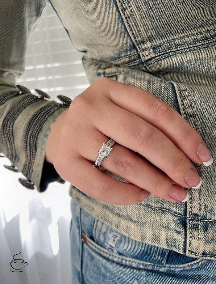 Moissanite. Sterling Silver 925 Princess Cut Bridal set with the finest Moissanite, wedding set, engagement ring.
