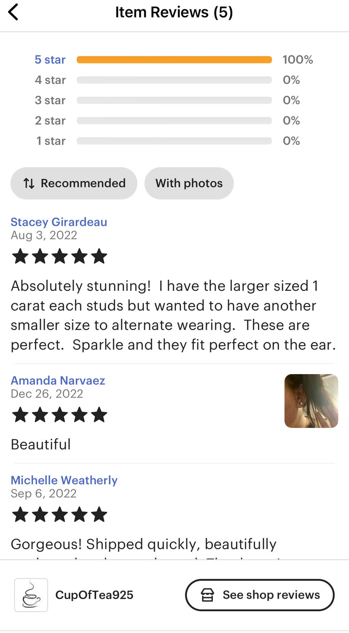 Moissanite stud earrings.