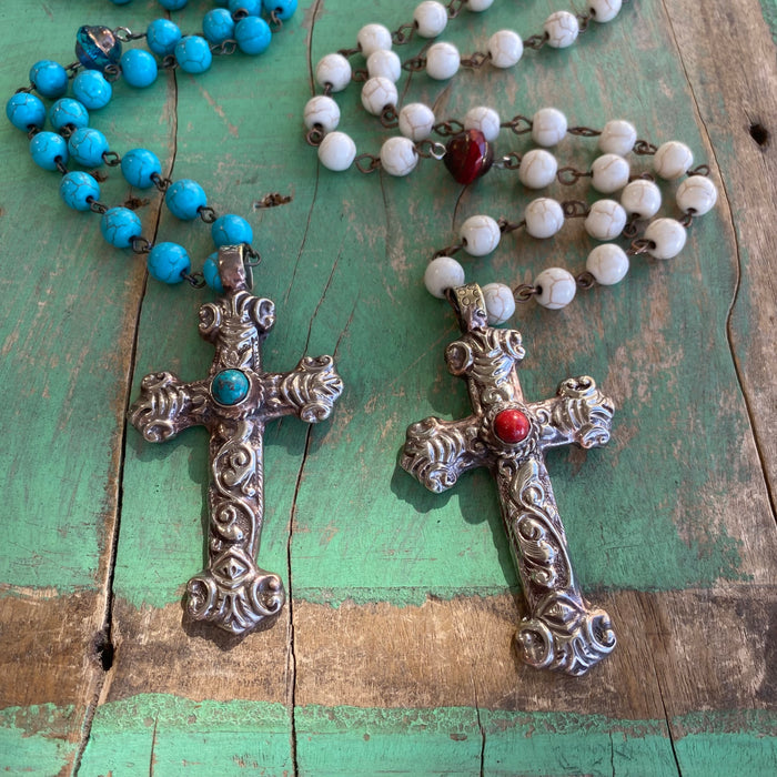 Natural Howlite Cross Necklace
