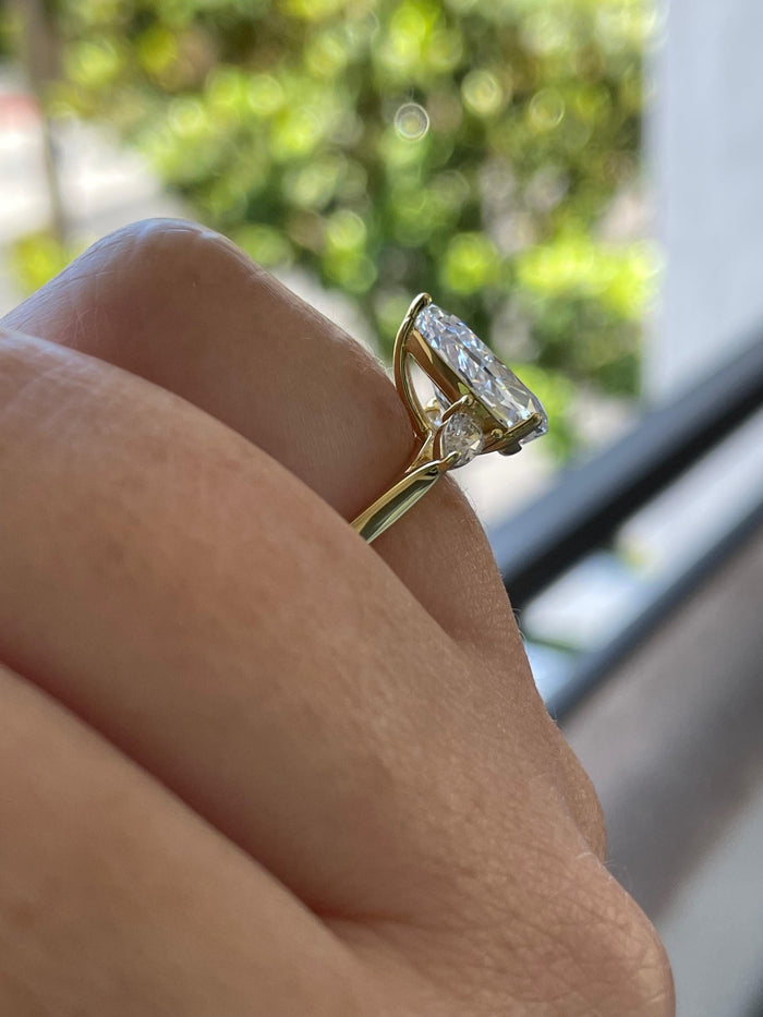 New In! 3 carat crushed ice simulated diamond pear shaped engagement ring in silver 925, yellow gold vermeil ring, gift for her