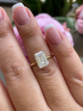 New In! Hidden Halo. Yellow gold over sterling silver 925 engagement ring with 2CT, 3CT emerald cut CZ simulated diamond, dainty band