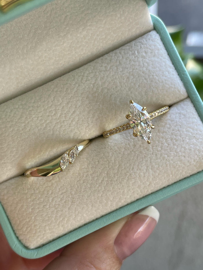 New in! Marquise Cut CZ Bridal Set, Yellow Gold Vermeil Sterling Silver Engagement Ring