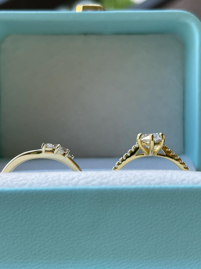 New in! Marquise Cut CZ Bridal Set, Yellow Gold Vermeil Sterling Silver Engagement Ring