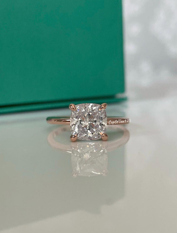 New In! Rose Gold over Sterling Silver 925 3CT Cushion cut engagement ring with the finest 5A CZ diamond, promise ring