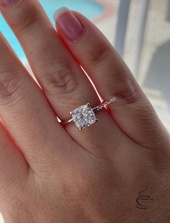New In! Rose Gold over Sterling Silver 925 3CT Cushion cut engagement ring with the finest 5A CZ diamond, promise ring