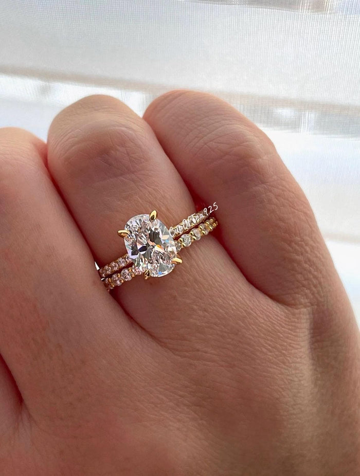 New In! Rose gold, white gold over sterling silver 925 engagement ring set with 2.2CT oval cut and hidden halo