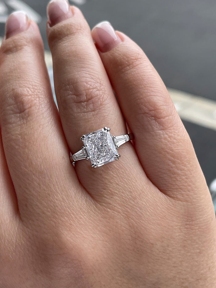 New In! Sterling Silver 925 3 stone engagement ring with 3.3Ct radiant cut crushed ice 8A CZ simulated diamond