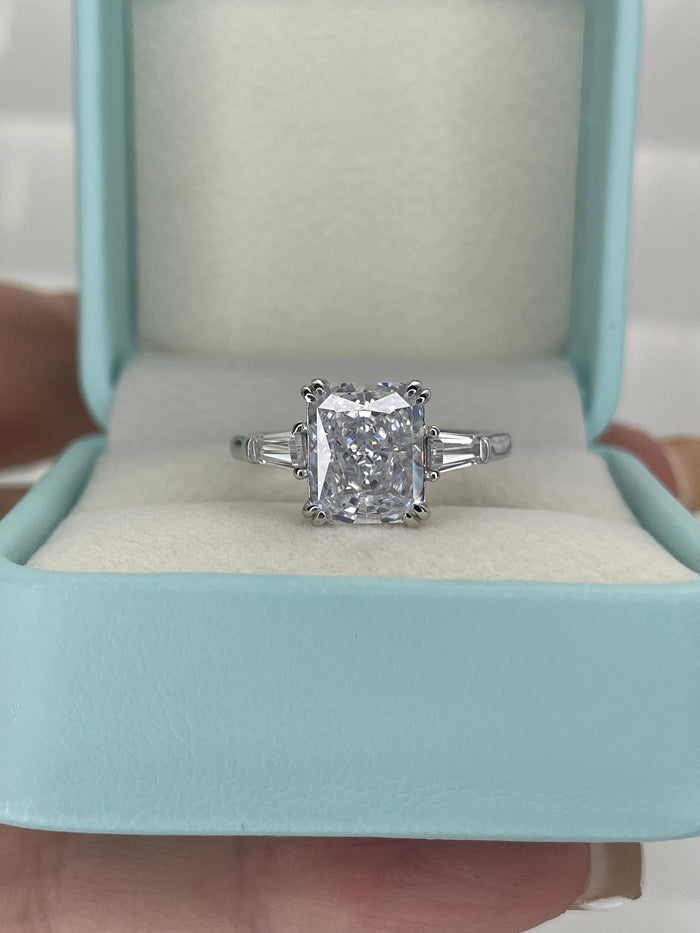 New In! Sterling Silver 925 3 stone engagement ring with 3.3Ct radiant cut crushed ice 8A CZ simulated diamond