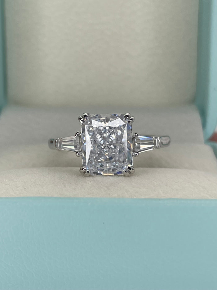 New In! Sterling Silver 925 3 stone engagement ring with 3.3Ct radiant cut crushed ice 8A CZ simulated diamond