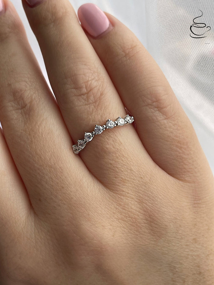 New In! Sterling Silver 925 curved CZ diamonds wedding band