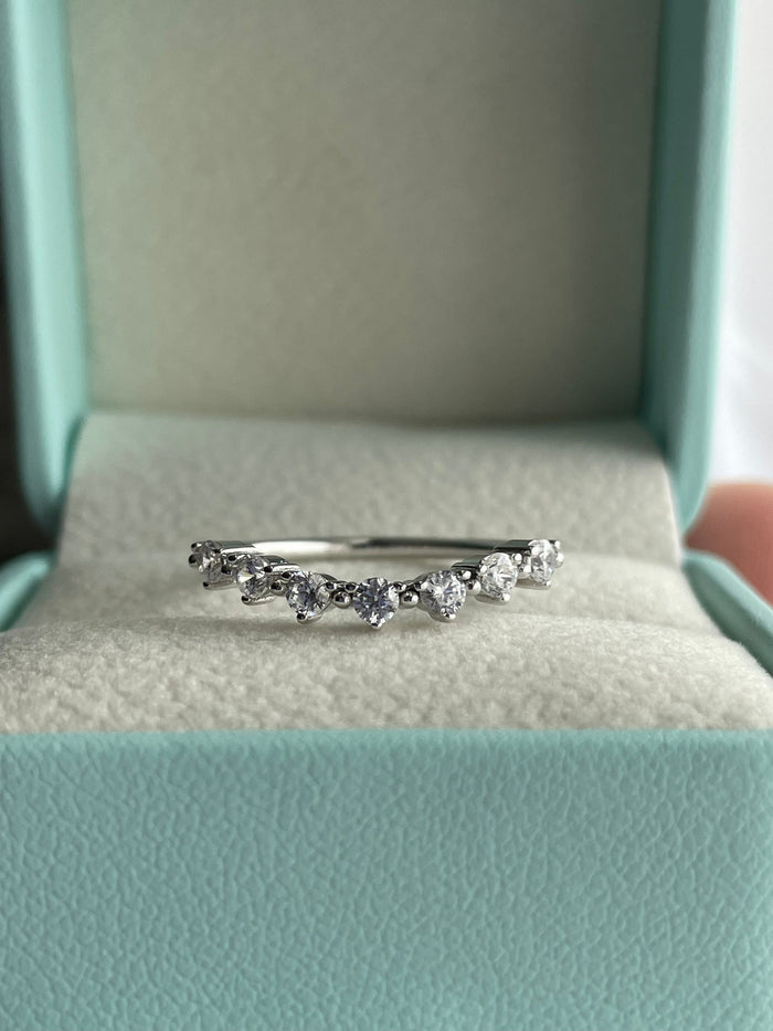 New In! Sterling Silver 925 curved CZ diamonds wedding band