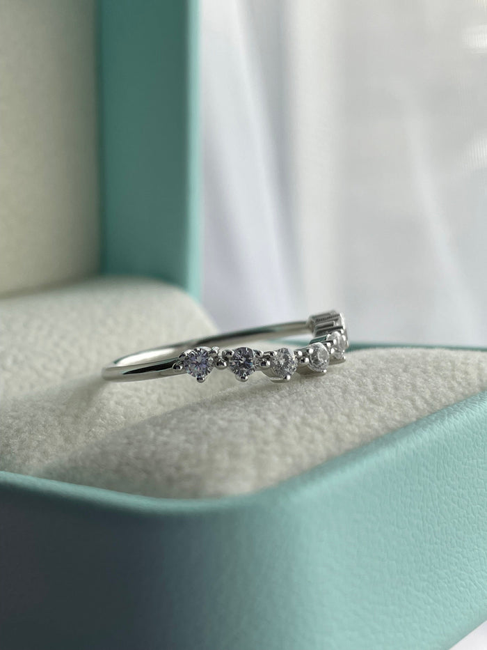 New In! Sterling Silver 925 curved CZ diamonds wedding band