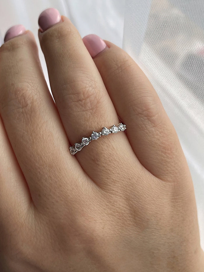 New In! Sterling Silver 925 curved CZ diamonds wedding band