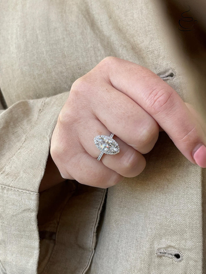New In! Sterling Silver 925 engagement ring with 2CT marquise CZ diamond halo