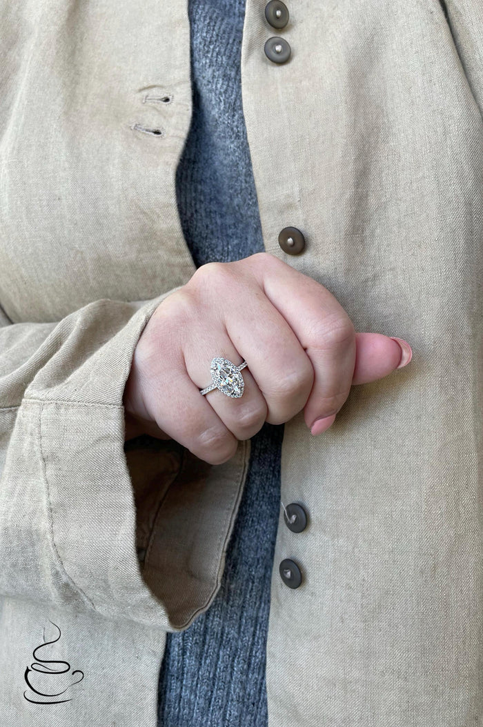New In! Sterling Silver 925 engagement ring with 2CT marquise CZ diamond halo