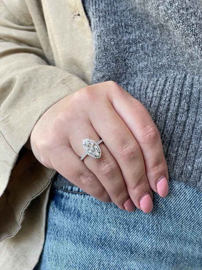 New In! Sterling Silver 925 engagement ring with 2CT marquise CZ diamond halo