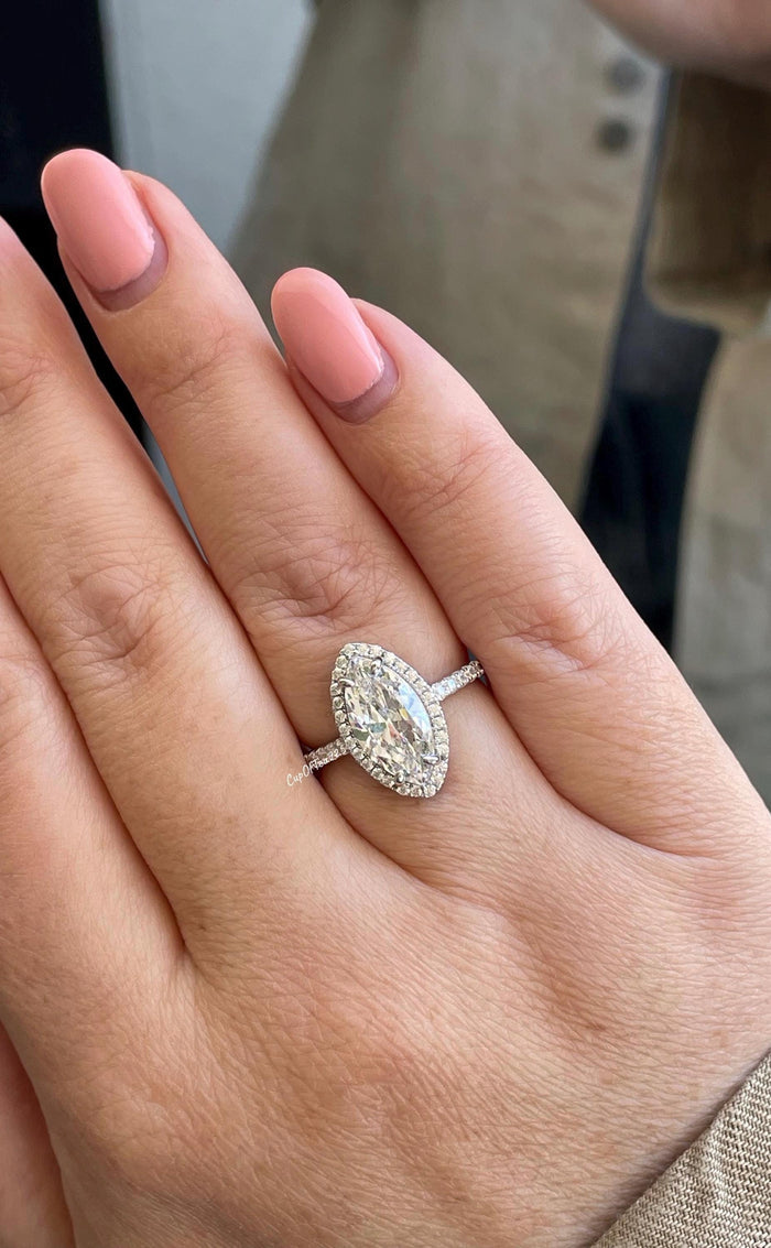 New In! Sterling Silver 925 engagement ring with 2CT marquise CZ diamond halo