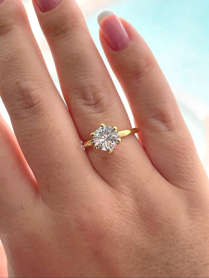 New In! The Bella. Yellow Gold over Sterling Silver 925 2CT round brilliant cut simulated diamond engagement ring, promise ring