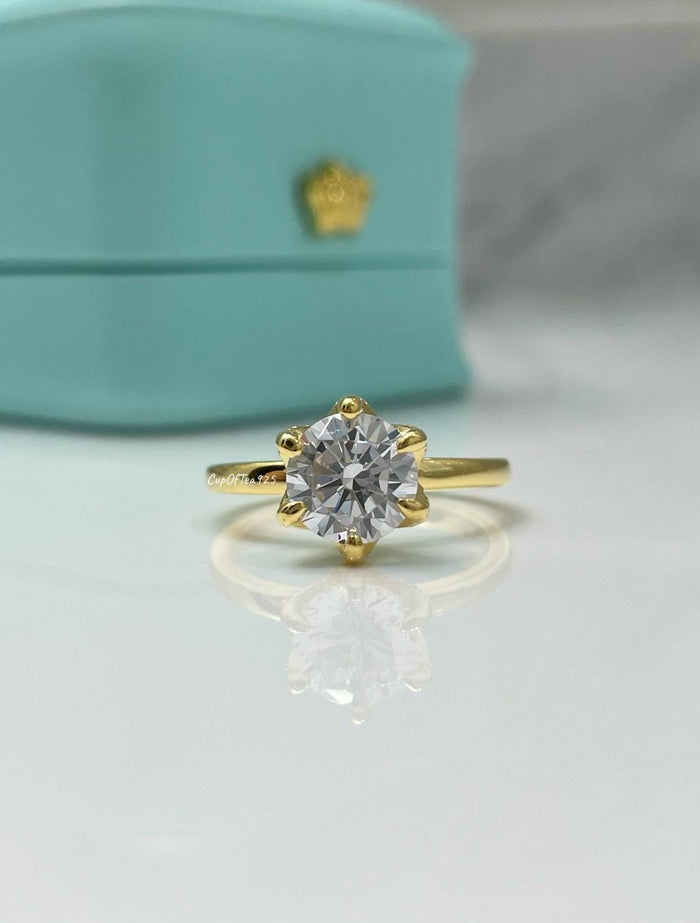 New In! The Bella. Yellow Gold over Sterling Silver 925 2CT round brilliant cut simulated diamond engagement ring, promise ring