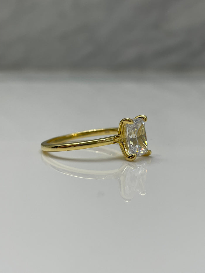 New In! Yellow gold vermeil bridal set with 2CT radiant cut solitaire and art deco half eternity Moissanite band