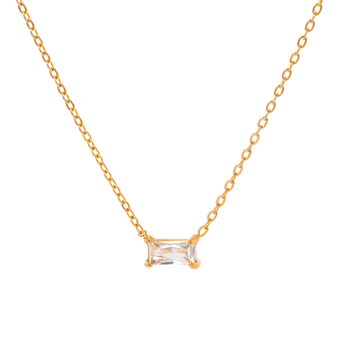 Gold-tone chain necklace with emerald-cut cubic zirconia square pendant