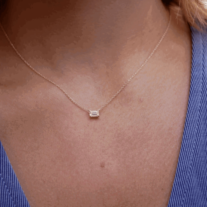 Silver-tone chain necklace with small square cubic zirconia pendant