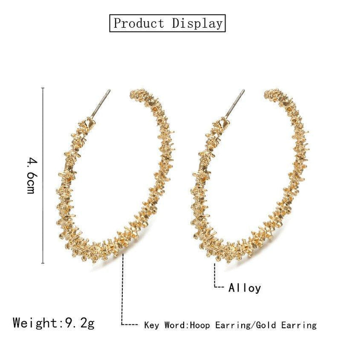 Gold-tone nugget hoop earrings, textured chain links, alloy, stud posts