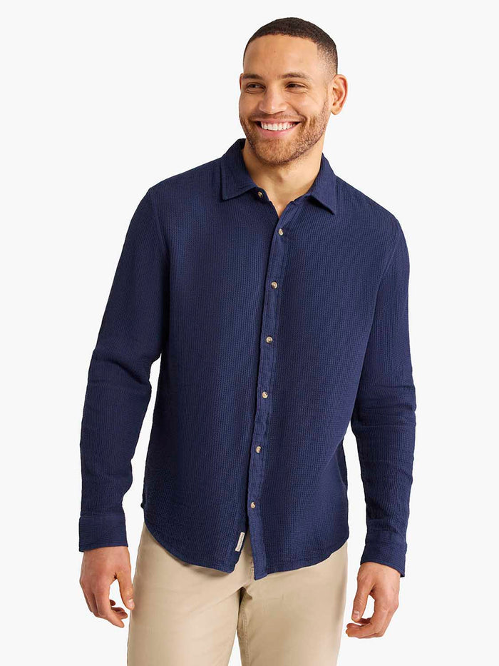 Oasis Long Sleeve Button Up | Navy Waffle